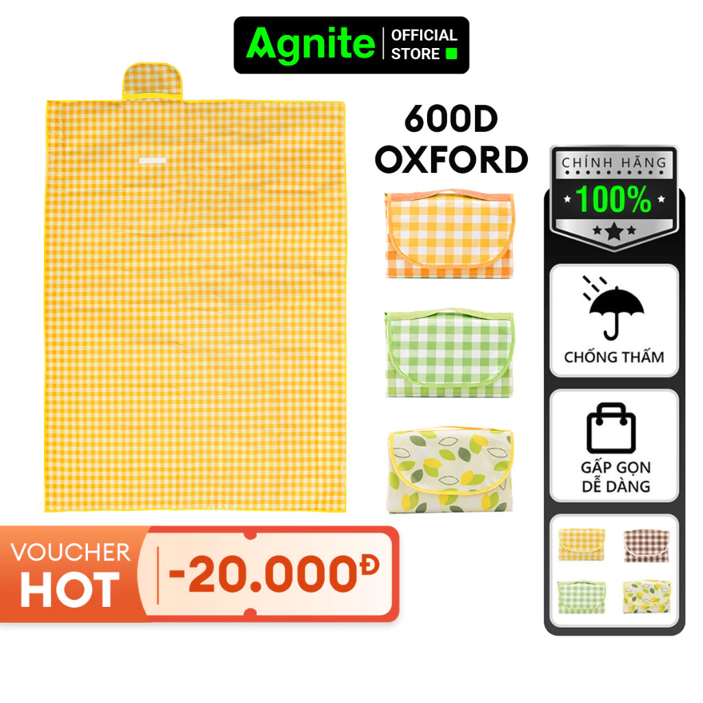 Thảm picnic, thảm dã ngoại chính hãng Agnite, thảm decor chống nước, nhiều màu đa kích thước dễ dàng gấp gọn như 1 túi