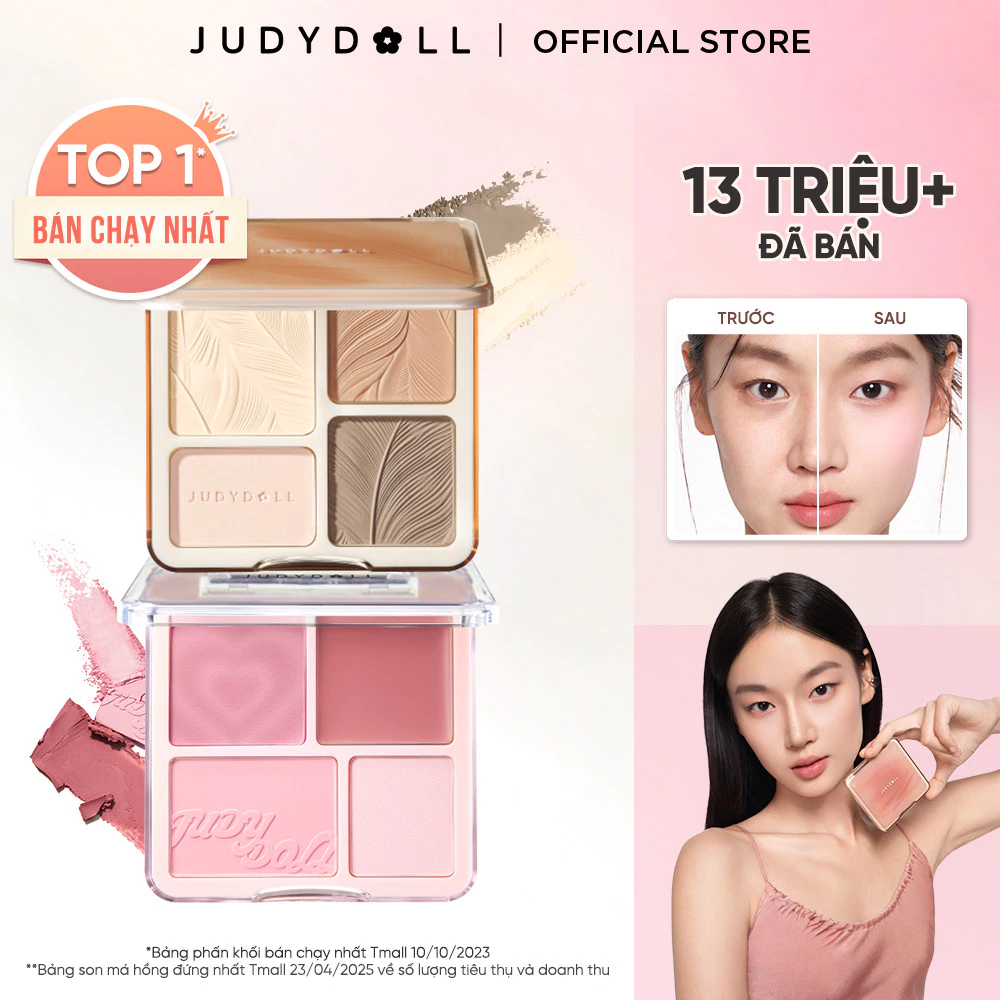 Bảng Phấn Tạo Khối Bắt Sáng 4 Ô JUDYDOLL Highlight & Contour Palette +  Bảng Má Hồng & Bắt Sáng 4 Ô JUDYDOLL Highlight & Blush Palette 9g