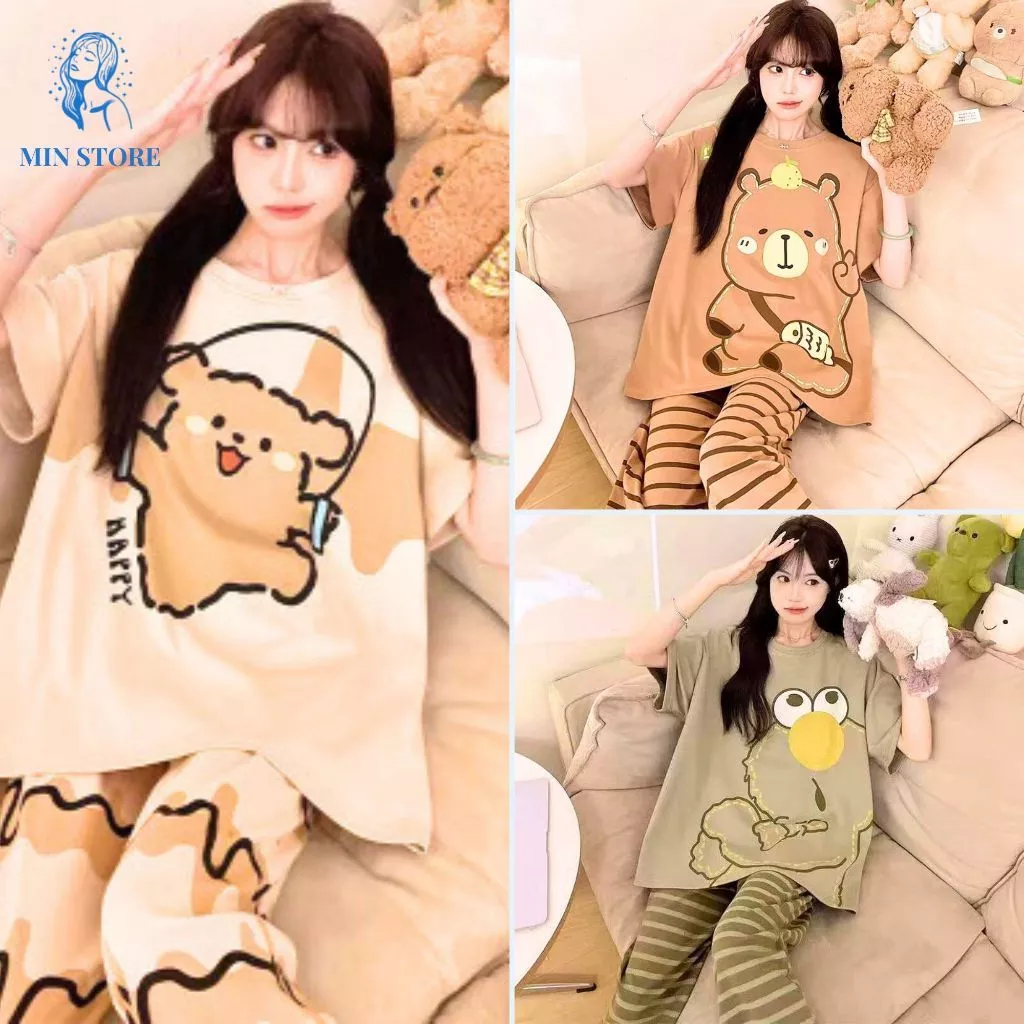 Đồ Bộ Nữ Bigsize Mặc Nhà - Pijama Thun Cotton Quần Dài Mùa Hè Dễ Thương 40-70Kg B30584