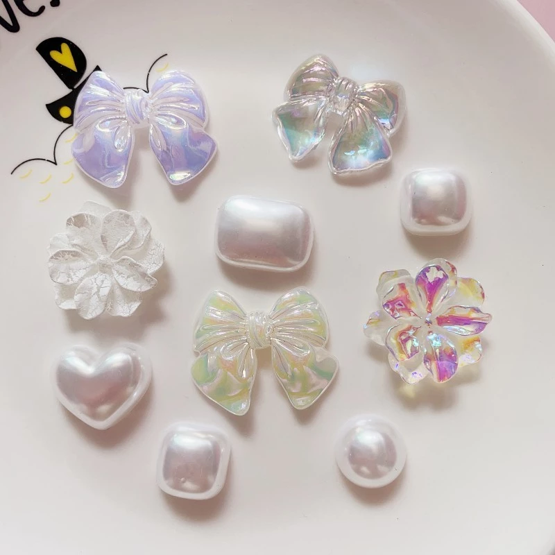 Charm nhựa mặt phẳng cánh thiên thần màu cực quang Phụ kiện nơ trái tim phong cách Y2K thần tiên DIY Phụ kiện thời trang