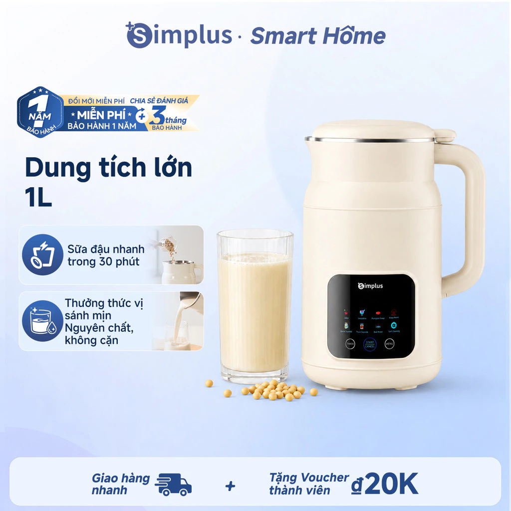 Simplus Máy làm sữa hạt 1000ML Máy xay đa năng Làm nước ép