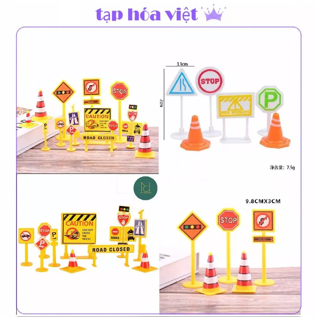 (2 BỘ) BIỂN BÁO giao thông trang trí bánh, mô hình biển báo trang trí bánh kem