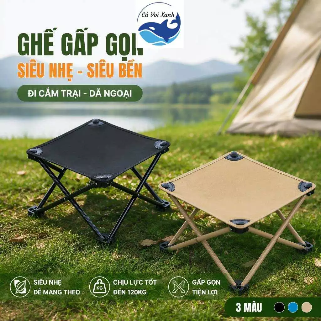【COD】Blue Whale Hế Xách Tay Ngoài Trời 120kg - Ghế Gấp Cắm Trại Du Lịch Vải Oxford 600D Bền Bỉ Kèm Túi Đựng Tiện Lợi