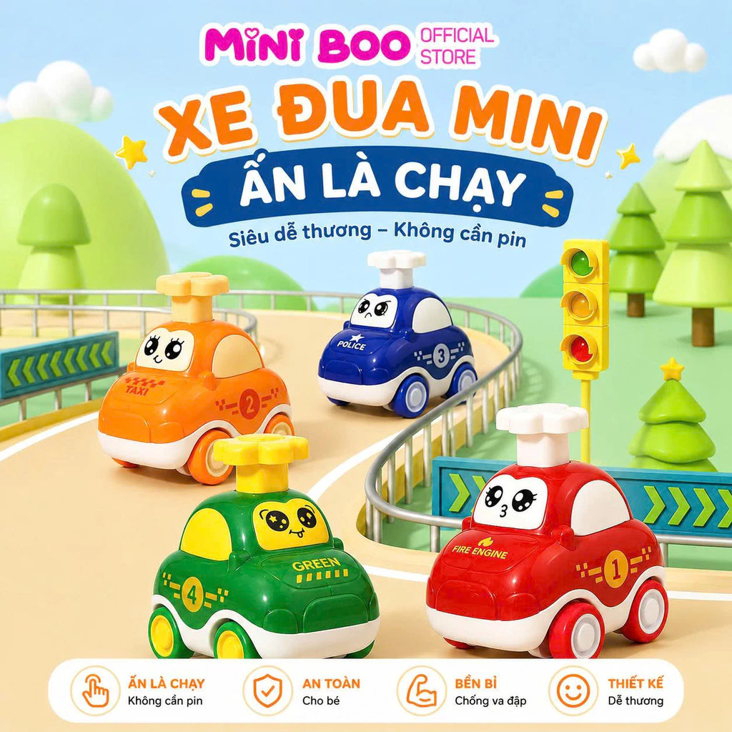 Xe Đồ Chơi Mini Quán Tính Ấn Là Chạy Không Cần Pin Cho Bé Trai Bé Gái MINI BOO