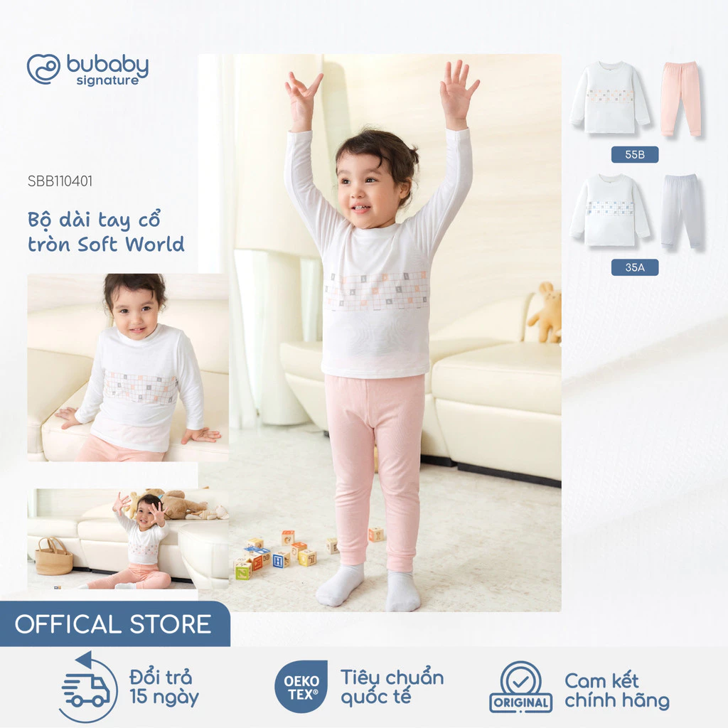 Bộ quần áo dài tay Soft World BU Baby, bộ đồ bé trai gái, đồ bộ cho bé, bộ đồ thu đông | SBB110401