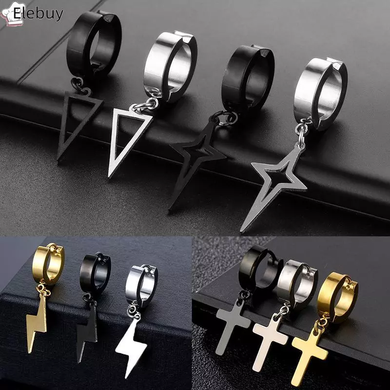 [Ele-T] 1Pc Unisex Thép Không Gỉ Punk Man Bla Kẹp Trên Bông Tai Hình Học Tam Giác Ngôi Sao Mặt Dây Chuyền Tòn Ten Bông Tai Nữ Gothic Trang Sức