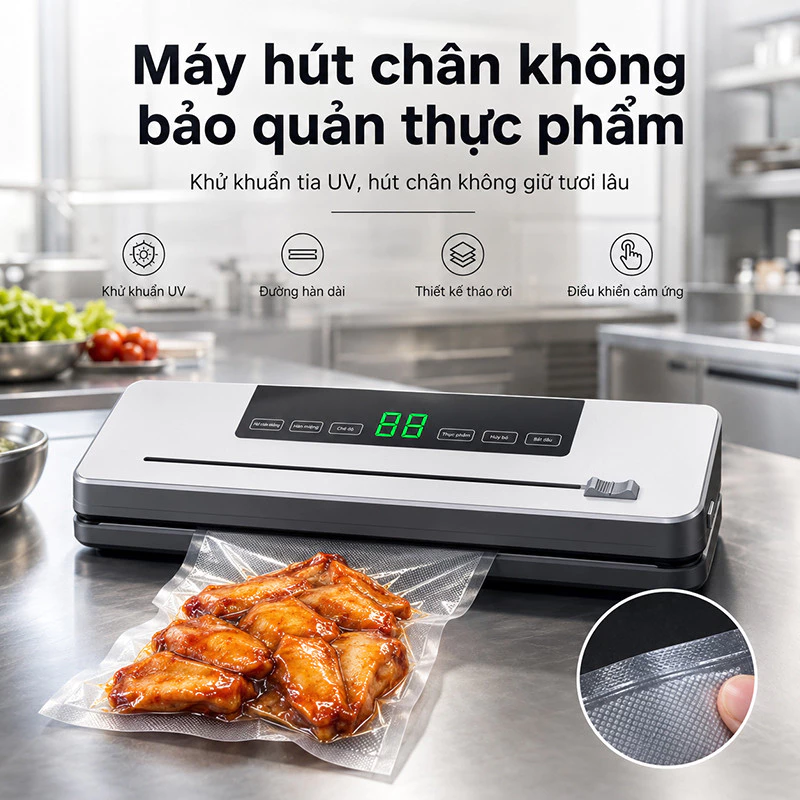 Máy hút chân không gia dụng đa chức năng khử trùng bằng tia cực tím, Máy cắt tích hợp, Chiều dài niêm phong 30cm, Bao bì thực phẩm ướt & khô cho thịt, rau củ, gạo