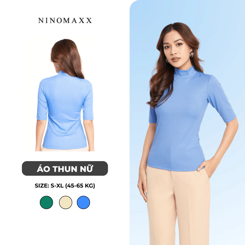[CÒN SIZE S] Áo Thun Nữ Cổ Lọ Thun Gân Nổi Đơn Giản N&M Thương Hiệu NINOMAXX 2205016