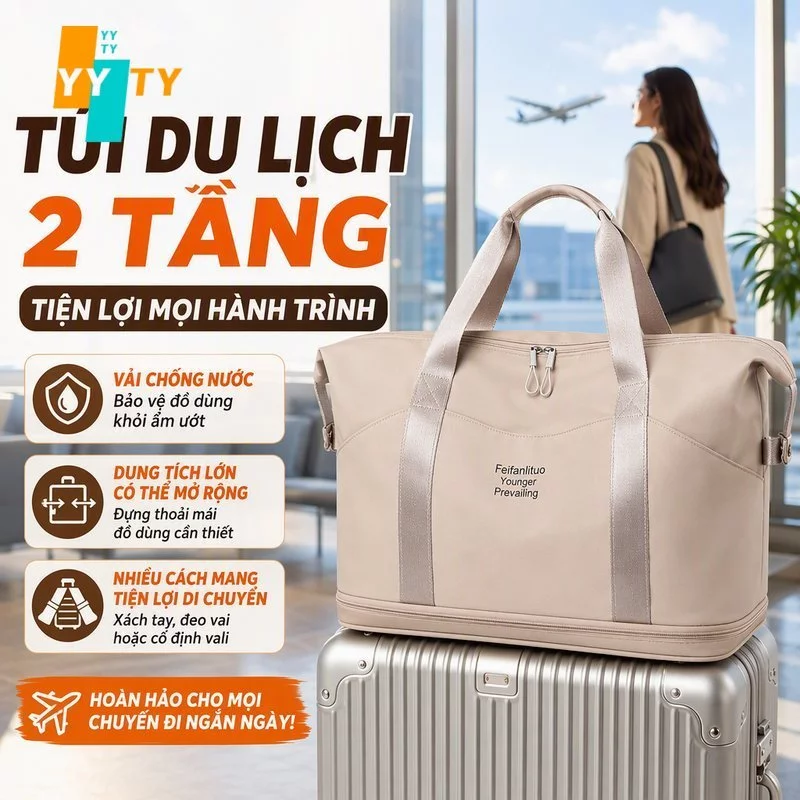 Túi Du Lịch 2 Tầng Vải Cao Cấp Chống Nước Kèm Ngăn Giữ Nhiệt Riêng Dây Đeo Đa Năng