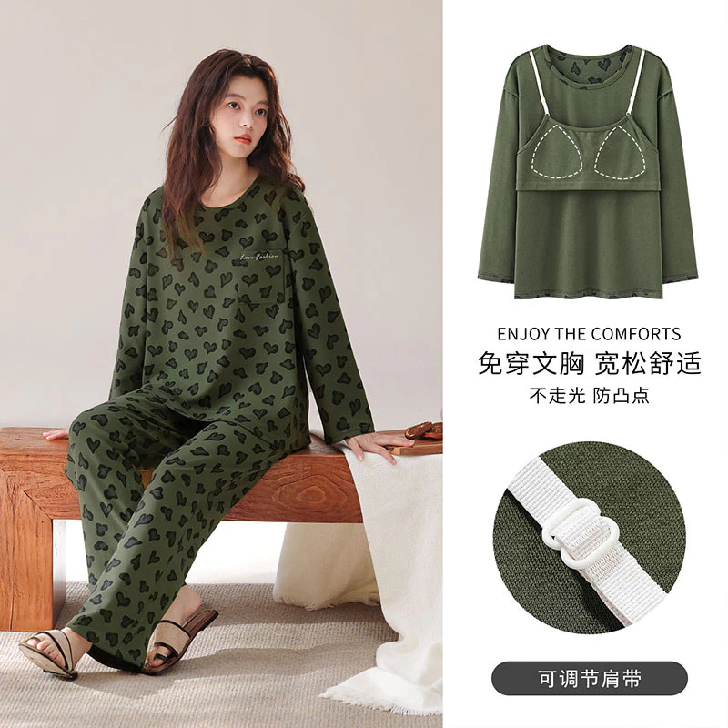 Bộ Đồ Ngủ Đệm Nữ 100% Cotton Plus Kích Thước Bộ Đồ Ngủ Mùa Thu Đông Tay Dài Đồ Ngủ Người Phụ Nữ Dễ Thương Mặc Nhà M-4XL
