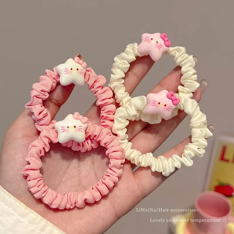 Scrunchie Hello Kitty Hình Ngôi Sao, Dây Cột Tóc Nữ Buộc Đuôi Ngựa Phụ Kiện Cute Tặng Bạn Gái