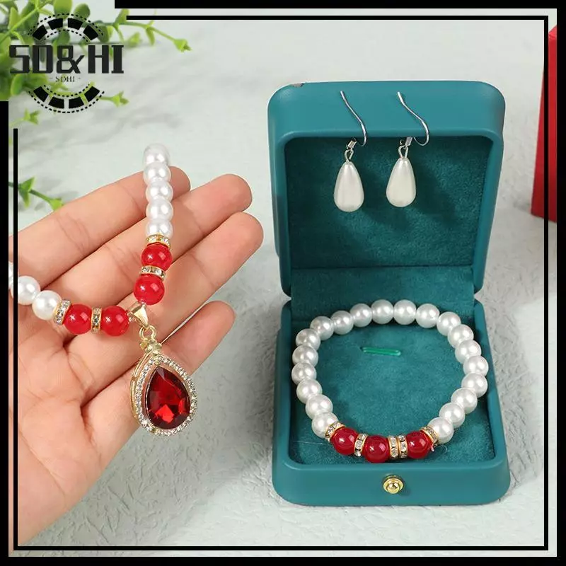 [SD & HI] Bộ trang sức ngọc trai thời trang cổ điển dành cho nữ Bộ vòng tay bông tai Nelace Bộ quà tặng trang sức tiệc cưới Pendientes (vn)