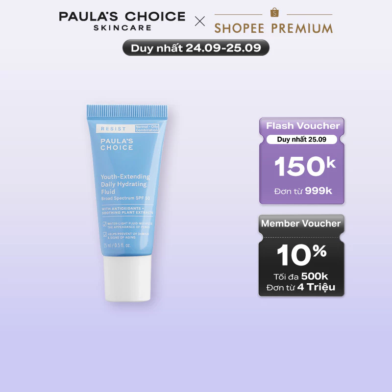 Kem chống nắng dưỡng ẩm da Paula's Choice Resist Youth-Extending Daily Hydrating Fluid Broad Spectrum SPF 50 15ml 7807