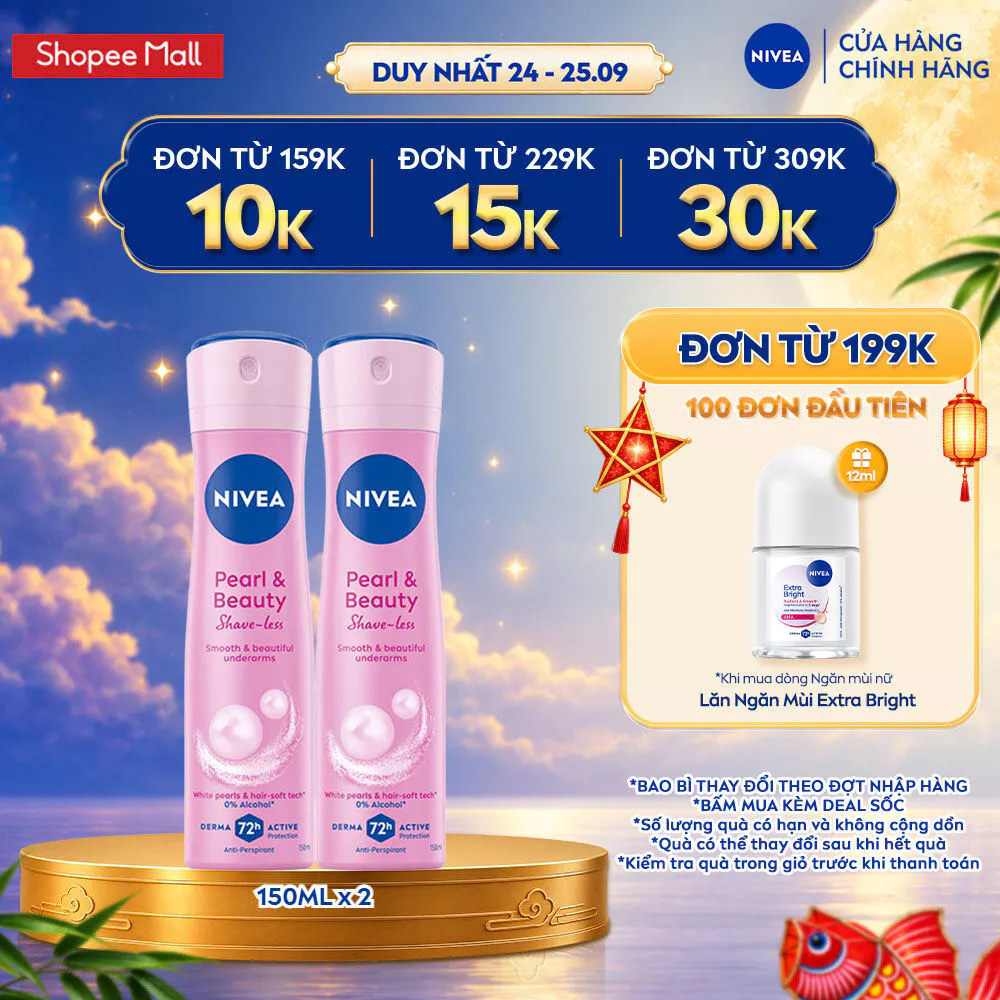 Bộ 2 Xịt Ngăn Mùi NIVEA Pearl&Beauty Shaveless Ngọc Trai | Mịn Mượt Da (150 ml) - 85348x2