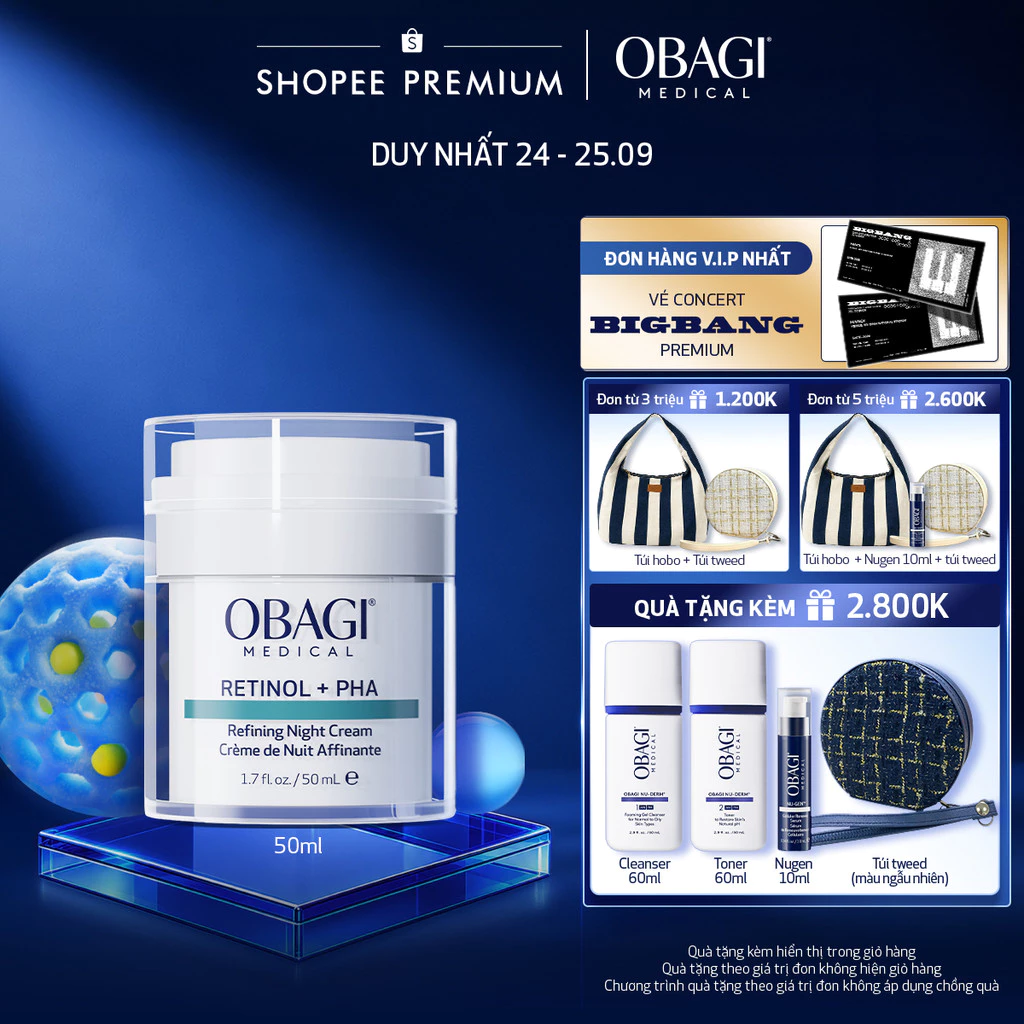 [MỚI - VOUCHER SVIP 20%] Kem Dưỡng Làm Mới Và Duy Trì Độ Tươi Trẻ Làn Da Ban Đêm Obagi Medical Retinol + PHA (50ml)
