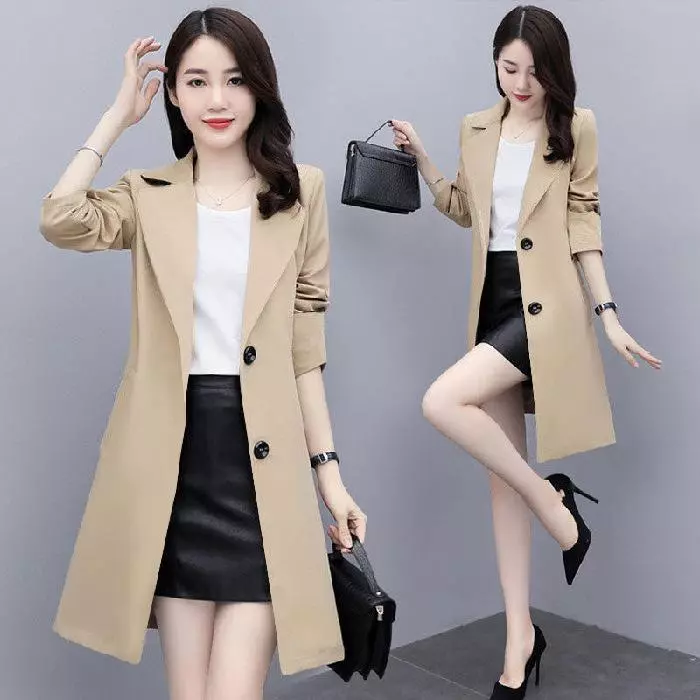 Phụ nữ Mùa Xuân Thu Đa Năng Thời Trang Áo Khoác Giữa Dài Thanh Lịch Áo Khoác Ngoài