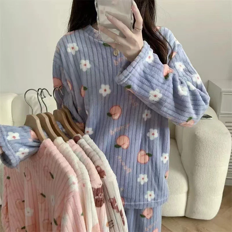 Bộ Ngủ Nữ Lông Cừu - Pijama Giữ Ấm Mùa Đông Dễ Thương Mềm Mịn Mặc Nhà Thoải Mái B19049