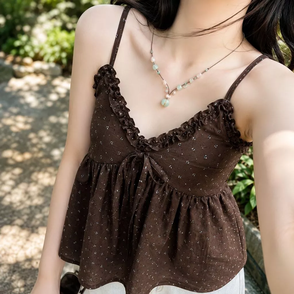 Áo Babydoll Hai Dây Nữ Cổ Bèo Thắt Nơ Hoa Nhí Form Rộng Dễ Thương Áo Kiểu Hàn Quốc Mặc Đi Chơi Du Lịch Cafe Hot Trend