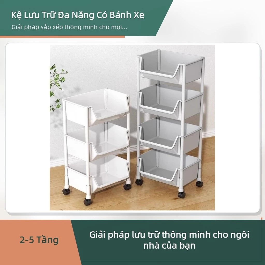 Kệ Lưu Trữ Đa Năng Có Bánh Xe Di Động 2-5 Tầng Nhựa PP Khe Hẹp Cho Nhà Bếp Phòng Ngủ ✨deerlu05.vn✨