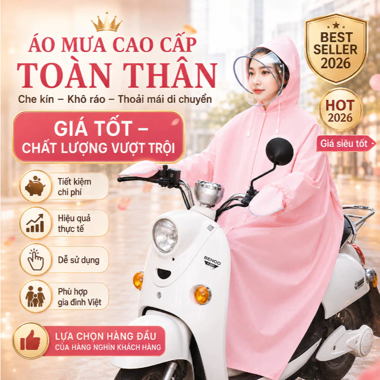 Áo Mưa Toàn Thân EVA Chống Thấm Phản Quang Có Khóa Kéo Cúc Bấm Đeo Cặp Cho Xe Máy Điện