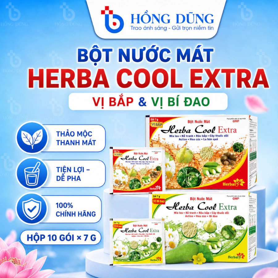 Bột nước mát Herba cool - Thanh nhiệt, giải độc, mát gan, lợi tiểu, bù nước, môi khô, tiểu gắt [herbacool, herbacol]