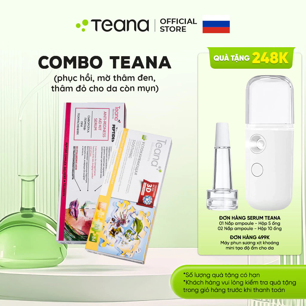 Combo Teana phục hồi, mờ thâm đen, thâm đỏ cho da còn mụn (anti + b3)