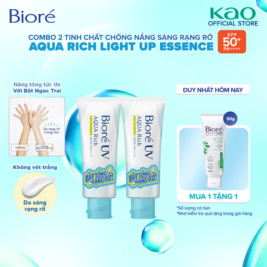 Combo 2 Biore UV Aqua Rich Light Up Essence Tinh Chất Chống Nắng Bật Tông Sáng Rạng Rỡ SPF50+/PA++++ 70g