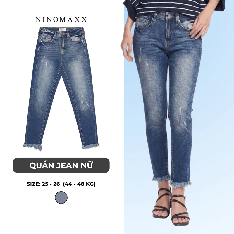 [CÒN SIZE 25, 26] Quần Jean Thời Trang Nữ Dài Cotton NINOMAXX 1902070