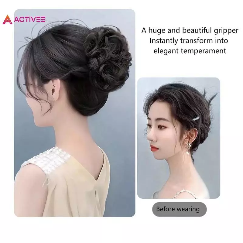 < Activee > Tóc Tổng Hợp Bun Sống Động Như Thật Lộn Xộn Tóc Giả Hoa Bud Grip Kẹp Co Giãn Nữ Tóc Giả Miếng Lụa Nhiệt Độ Cao Đẹp