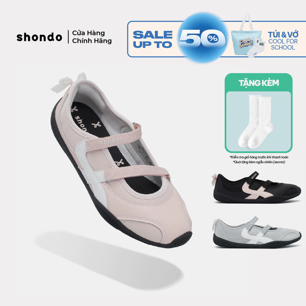 Giày Búp Bê Ballet Sneaker Nữ Minie Shondo Đế Bệt Vải Mesh Quai Dán Nhiều Màu