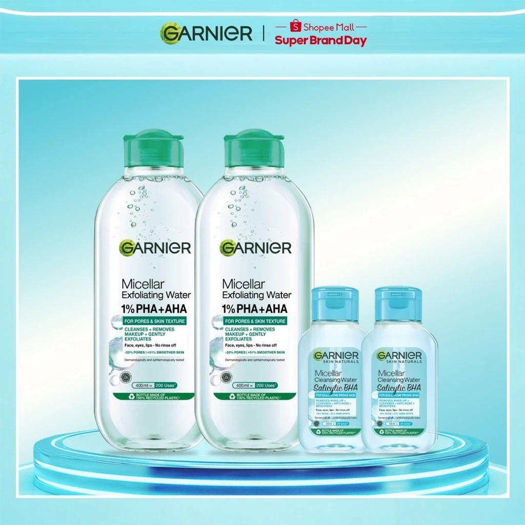 Bộ 2 nước Tẩy Trang làm sạch sâu dịu nhẹ cho mọi loại da - Garnier Micellar Cleansing Water 400mlX2 (Kèm quà 50mlX2)