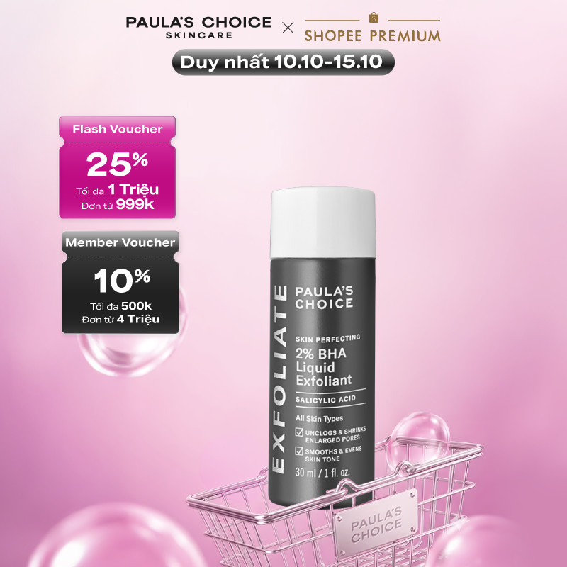 Dung dịch loại bỏ tế bào chết giảm mụn Paula's Choice Skin Perfecting 2% BHA…