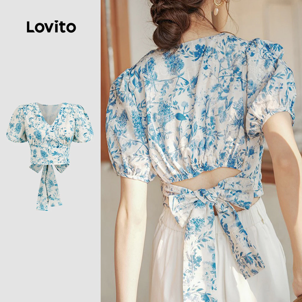 Lovito Áo sơ mi ren nhiệt đới thông thường dành cho nữ L133AD264