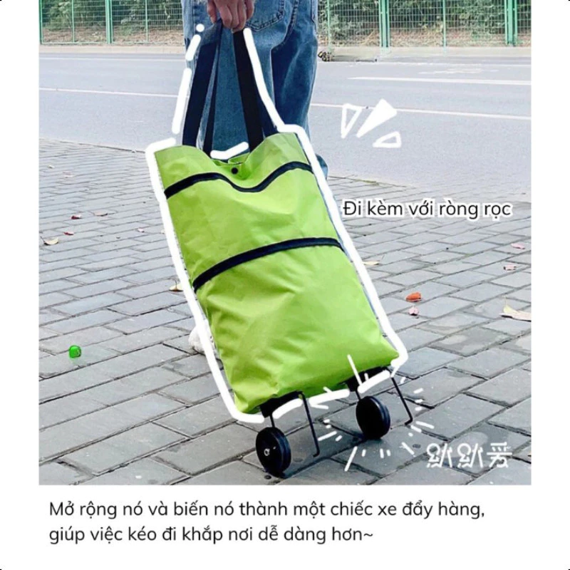 Túi Kéo Đi Chợ Có Bánh Xe, Giỏ Đựng Đồ Đi Siêu Thị, Túi Đựng Đồ Đa Năng Gấp Gọn