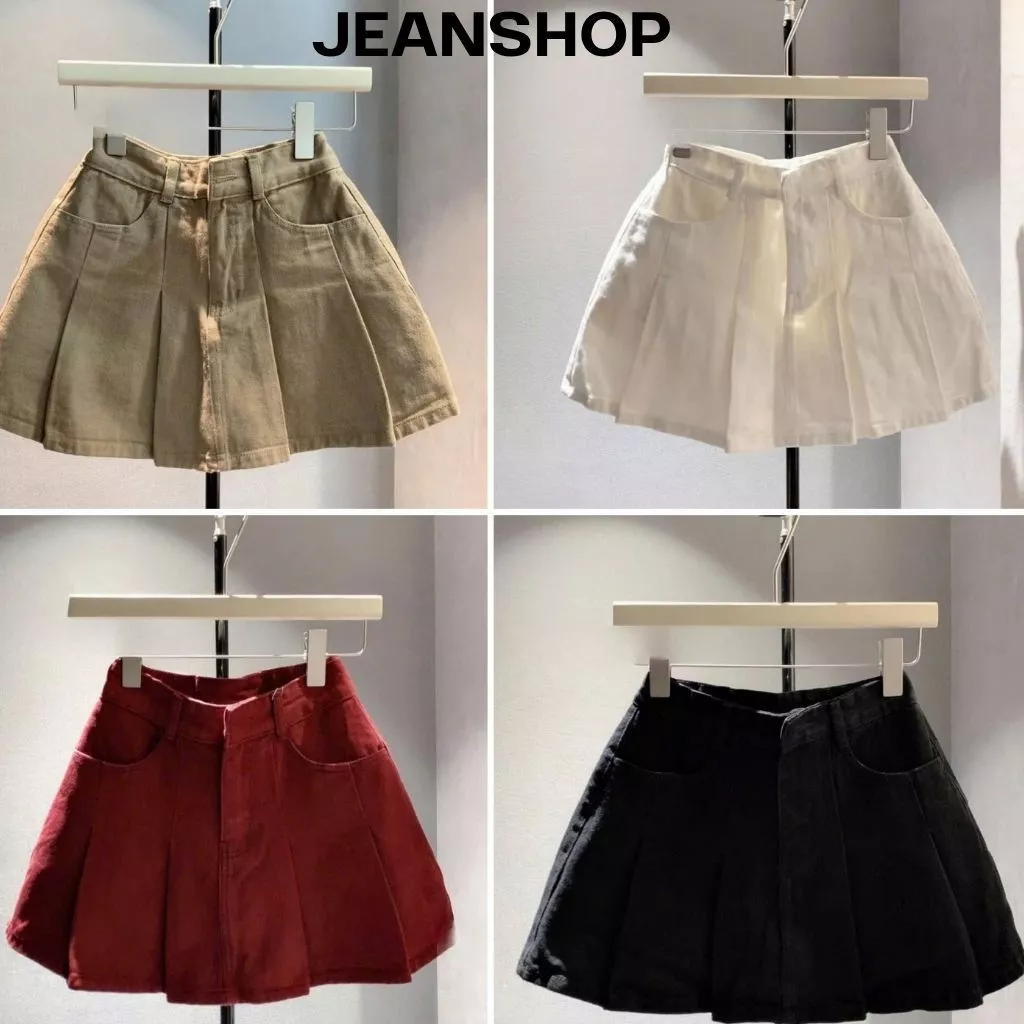 Chân Váy Jean Ngắn 37cm Dáng Xòe Chân Váy Jean Xếp Ly Kèm Quần Bảo Hộ Chất Jean Mềm Mại Trẻ Trung Năng Động