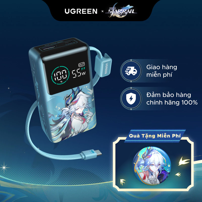 【CCC Certified】【Phiên Bản Honkai: Star Rail】UGREEN Sạc Dự Phòng 10000mAh 55W kèm cáp USB C tích hợp 3 cổng Sạc, đèn LED