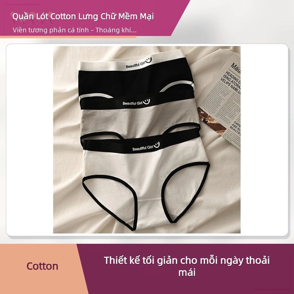 Quần Lót Nữ Cotton Lưng Chữ Beautiful Girl Cạp Chun Co Giãn Thoáng Khí Dáng Tam Giác M-L-XL-2XL ✨deerlu05.vn✨