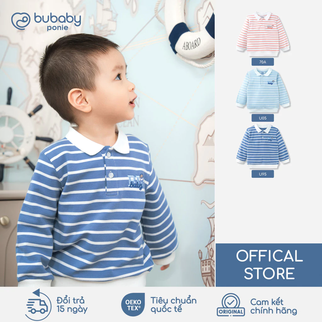 Áo Polo dài tay Mini Lines BU Baby Ponie, áo dài tay thu đông cho bé trai bé gái, áo dài tay trẻ em | PCT310300