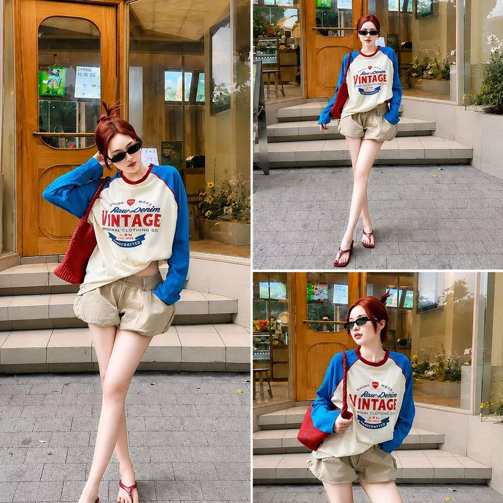 Áo Phông Nữ Tay Dài Form Rộng Vintage Raglan In Chữ Unisex Phong Cách Hàn Quốc Y2K Ulzzang Áo Mặc Hằng Ngày Cá Tính