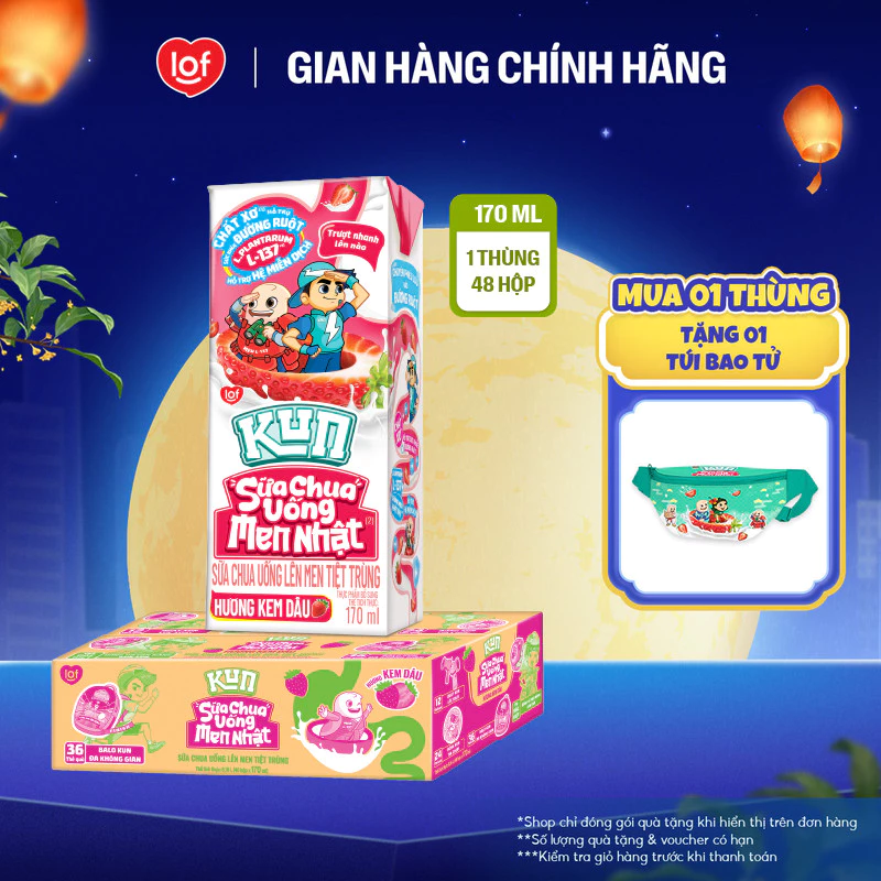 Sữa chua uống KUN vị kem dâu thùng 48 hộp x 170ml