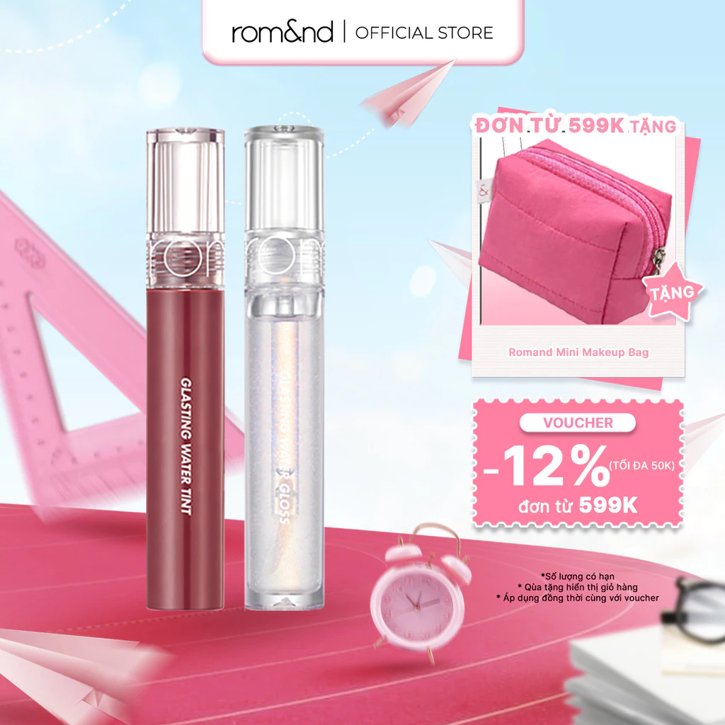 Combo Son tint lì Romand Glasting Water Tint 4g + Son bóng Romand Glasting Water Gloss 4.5g