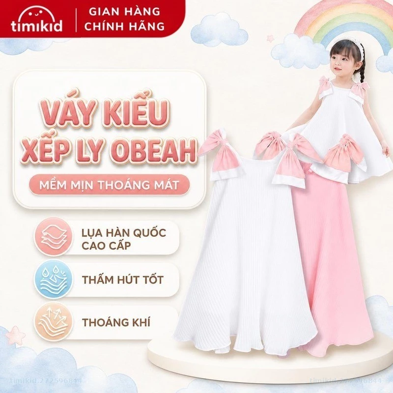 Váy Kiểu Xếp Ly Obeah - Chất Liệu Lụa Hàn Quốc Cao Cấp Cho Bé Gái Từ 2-6 Tuổi, Phong Cách Tiểu Thư, Công Chúa