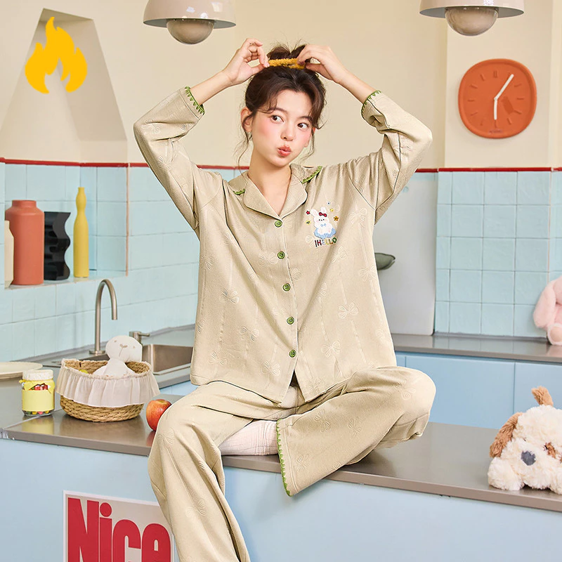 Bộ Đồ Ngủ Nữ Nhung Lông Cừu Mùa Đông Bộ Đồ Ngủ Dài Tay Đồ Ngủ Người Phụ Nữ Rời Giữ Ấm Mặc Mặc Nhà Đêm Phiên Bản Dày