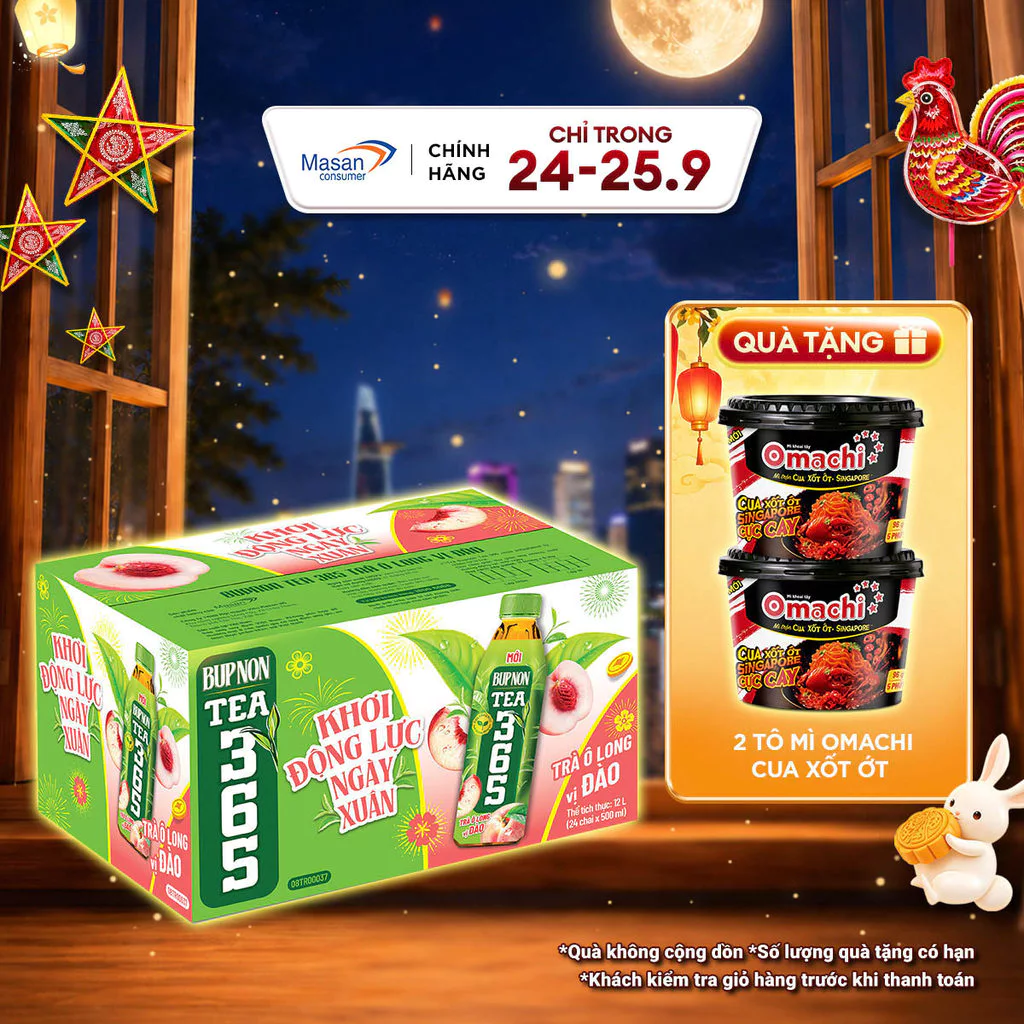 BUPNON TEA 365 trà ô long vị đào 4bl x 6 chai x 500ml