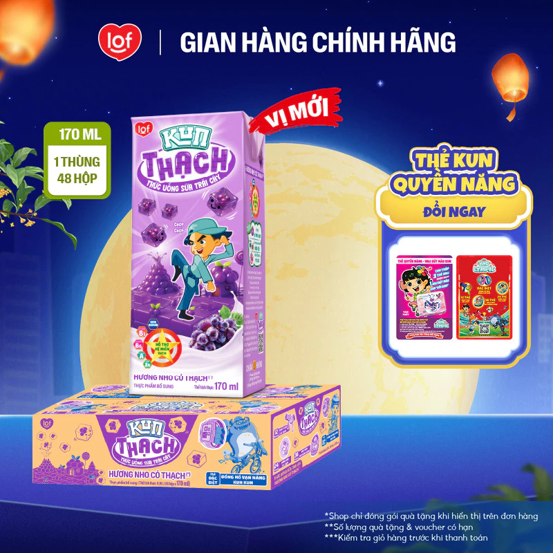 Sữa trái cây Kun vị nho có thạch thùng 48 hộp x 170ml