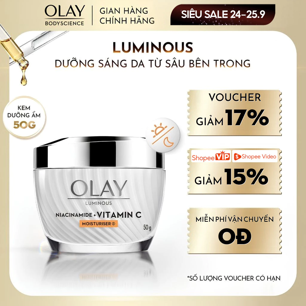 [Olay] Kem Dưỡng OLAY Luminous Niacinamide & Vitamin C - Giúp Mờ Vết Thâm, Đốm Nâu, Dưỡng Sáng Da 50G...