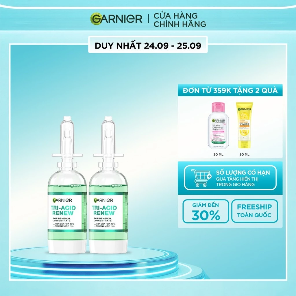Bộ 2 Serum thế hệ mới 15% [PHA,AHA BHA ,NIACINAMIDE] giúp da trông sáng, láng, khỏe hơn-Garnier Tri-acid serum 20ml x 2