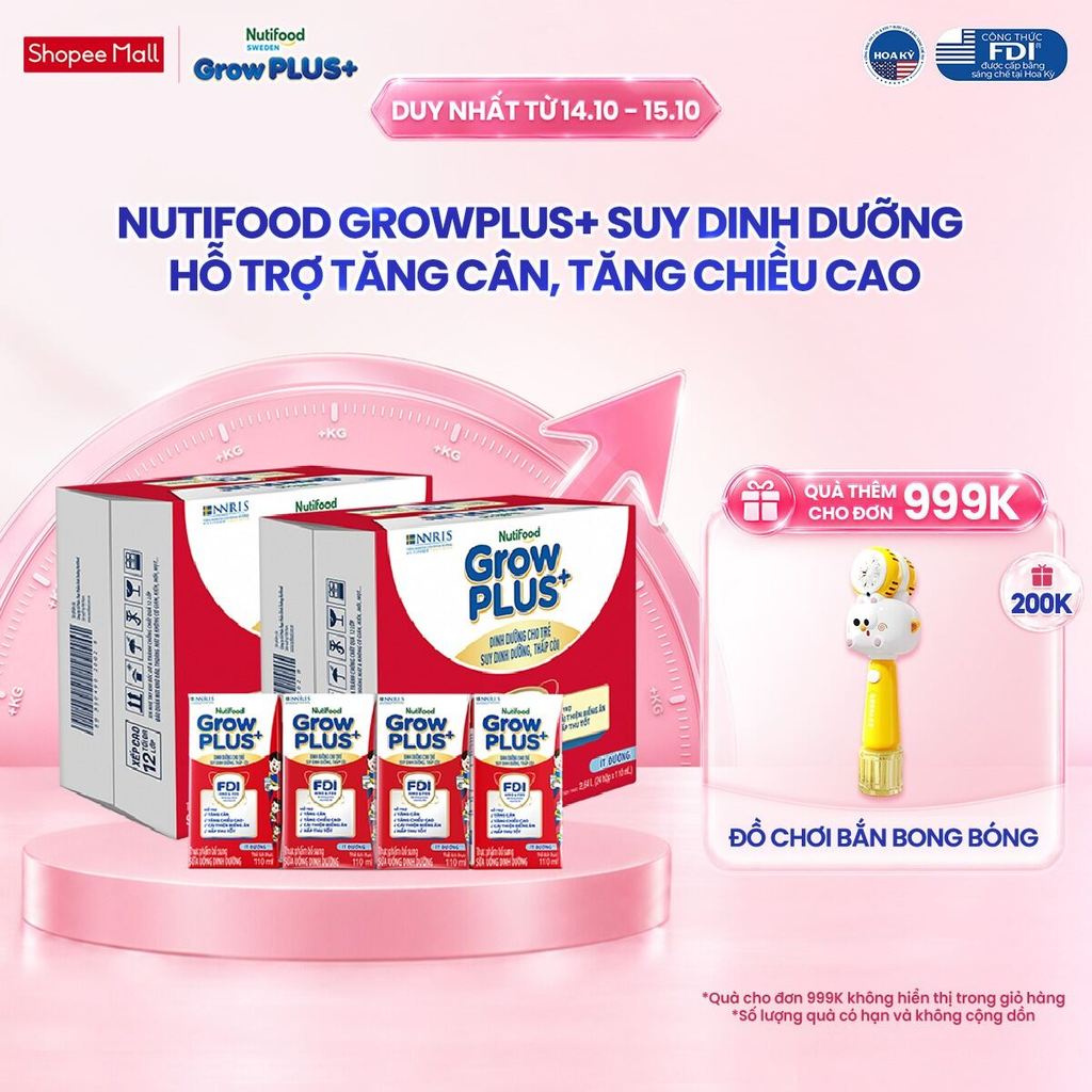 Combo 2 Thùng 24 SBPS Nutifood GrowPLUS+ Suy Dinh Dưỡng Ít đường 110ml - Tăng…