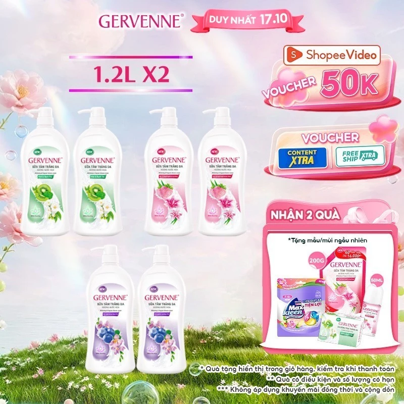 Combo 2 Sữa tắm trắng da 1.2L hương nước hoa Gervenne