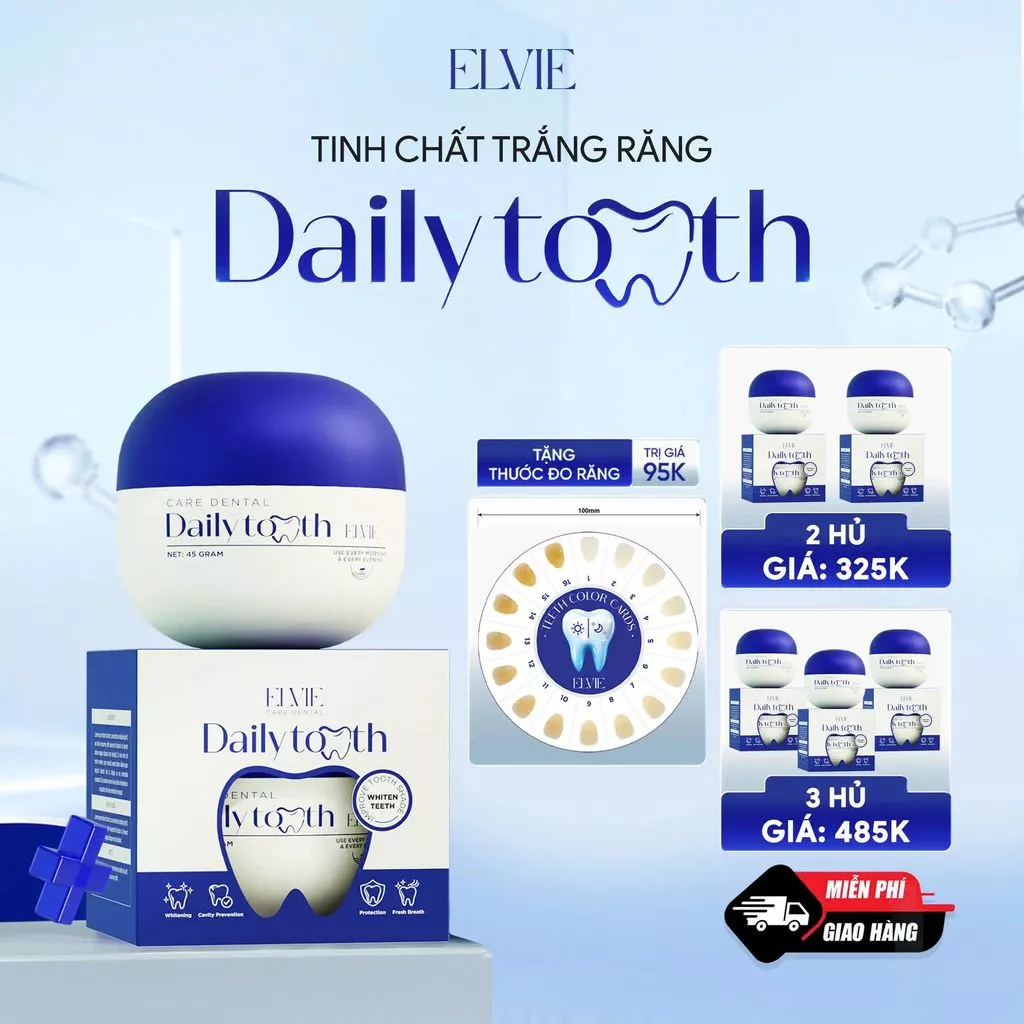 Tinh Chất Hỗ Trợ Trắng Răng Daily Tooth (55g) - Tặng Thước Đo Răng Nhựa, Hỗ Trợ Khử Vàng Làm Trắng, Loại Bỏ Mảng Bám